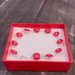 Chic Red Evil Eye Bracelet with Silver Chain